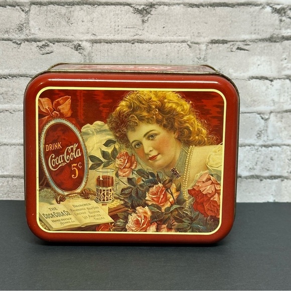 Coca-Cola Coke Vintage 6 in. Square Tin Decor Woman Floral Logo - Picture 13 of 13